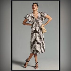 Maeve (Anthropologie) Printed Flutter Sleeve Babydoll Midi Dress